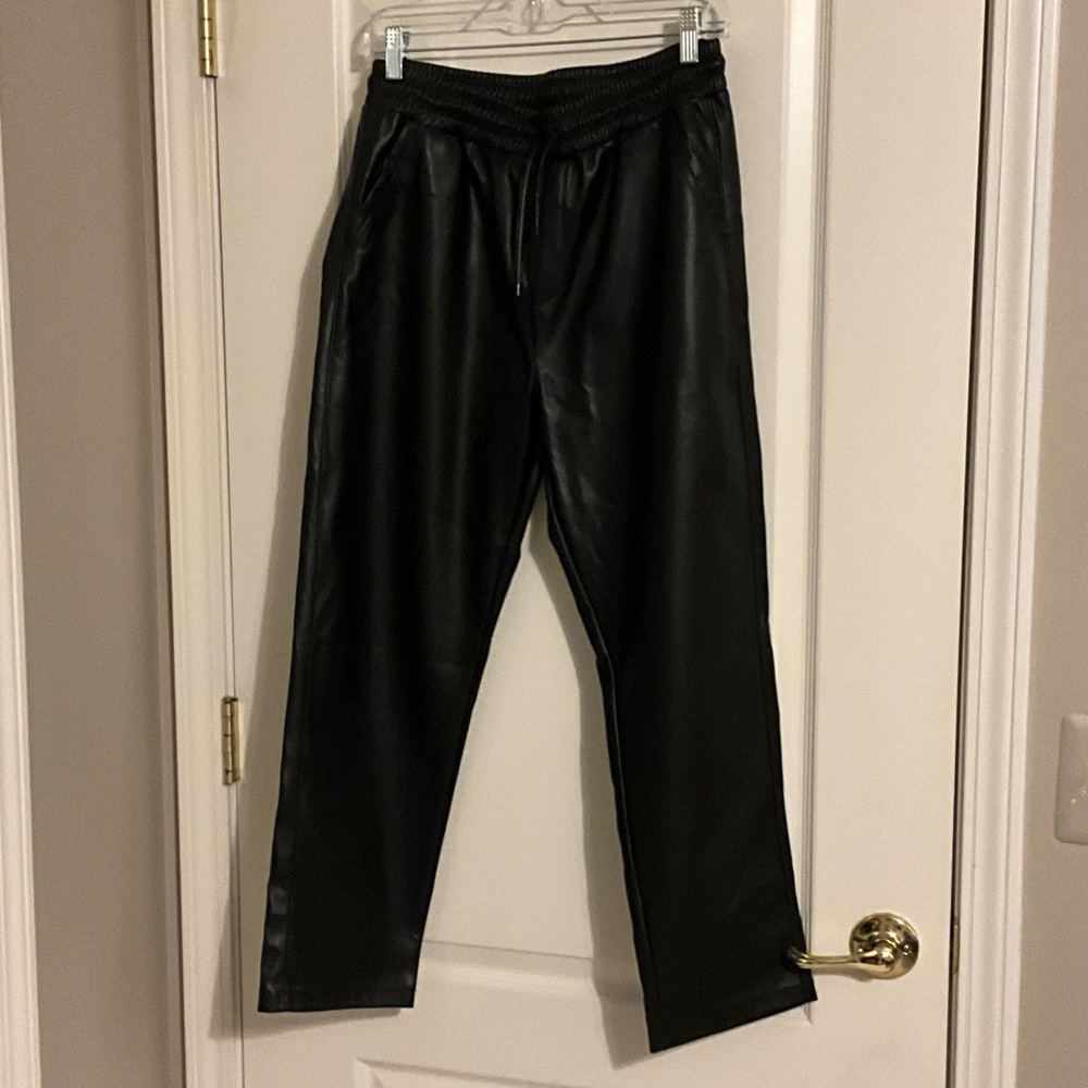Women's Black Faux Leather Jogger Pants
